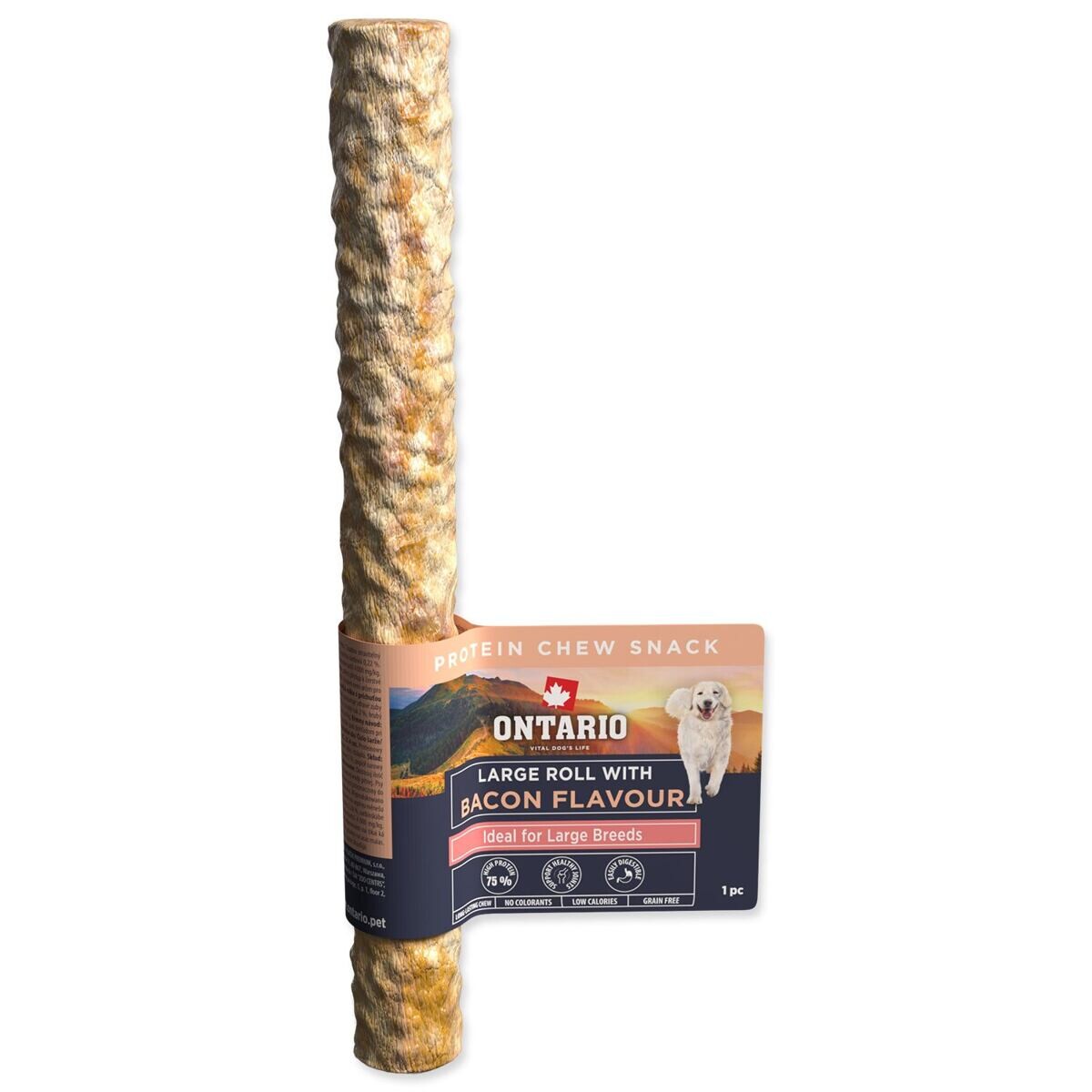 Pochoutka Ontario Protein příchuť slanina, žvýkací rolka velká 1ks 25,4cm