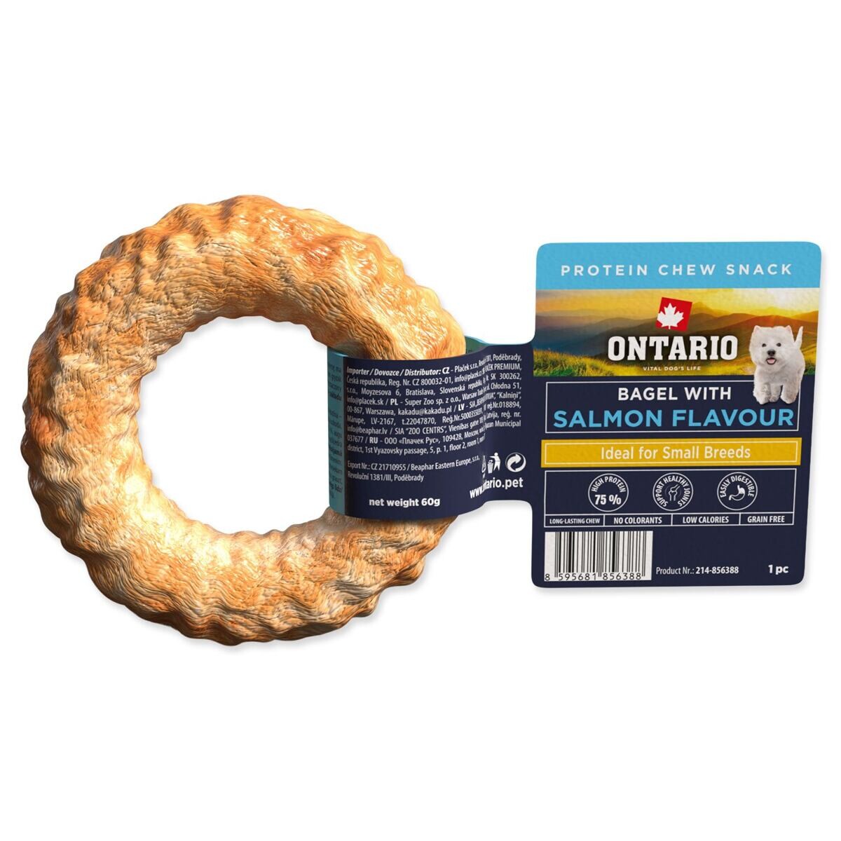 Pochoutka Ontario Protein příchuť losos, žvýkací bagel 1ks 8,9cm