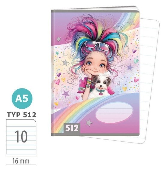 Argus Školní sešit 512 - Rainbow Ella - A5, linkovaný, 10 listů - 1591-0426-1