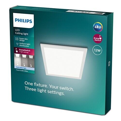 Philips Superslim Touch CL560 stropní LED panel 1x12W 4000K krokové stmívání hranatý, bílý