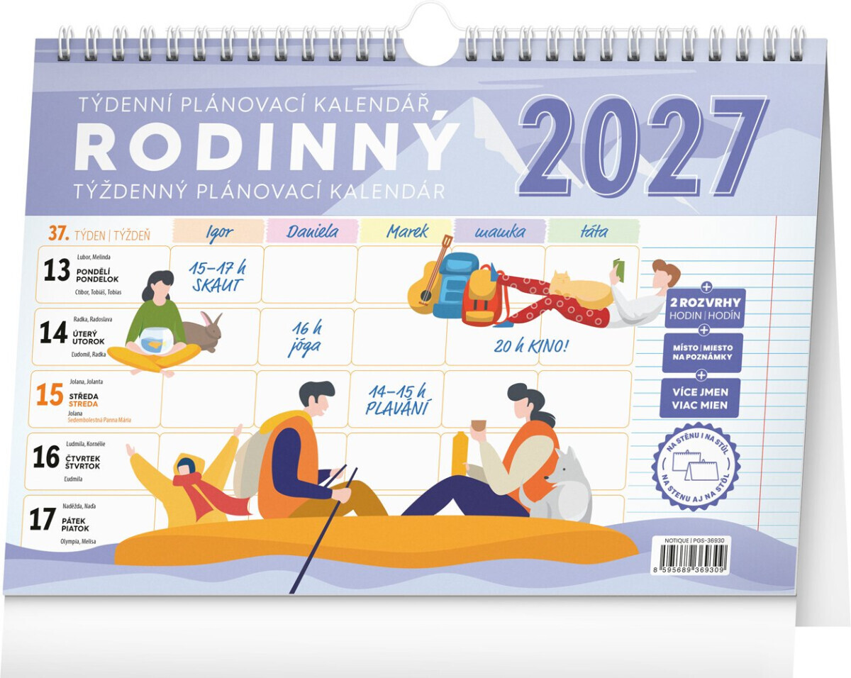 Týdenní rodinný plánovací kalendář s háčkem 2027
