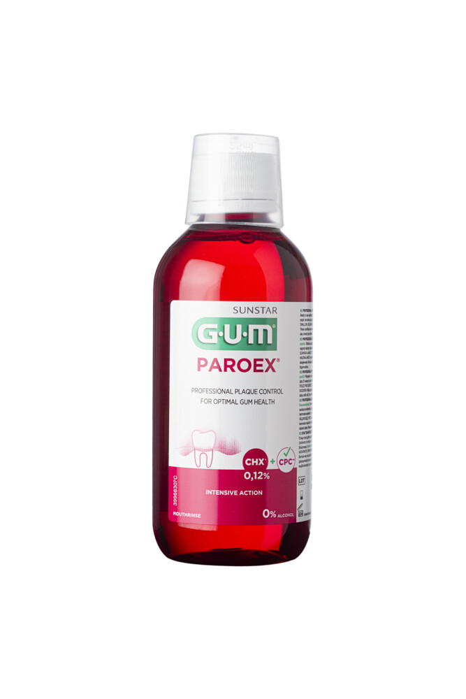 GUM PAROEX ústní voda (výplach, CHX 0,12 % + CPC 0,05 %), 300 ml (poškozený obal)