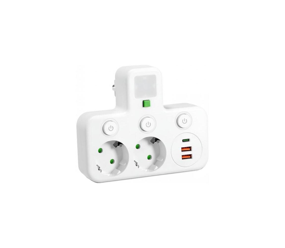 Rozbočovací zásuvka s vyp a LED osvět LINEA 2Z + 3xUSB A/C SCHUKO 4000K bílá 004877