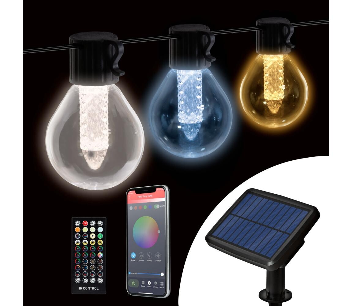 LED Stmívatelný solární řetěz 15xLED/1,5W/3,7/5V 2200 mAh 9 m IP65 černá + DO 11743
