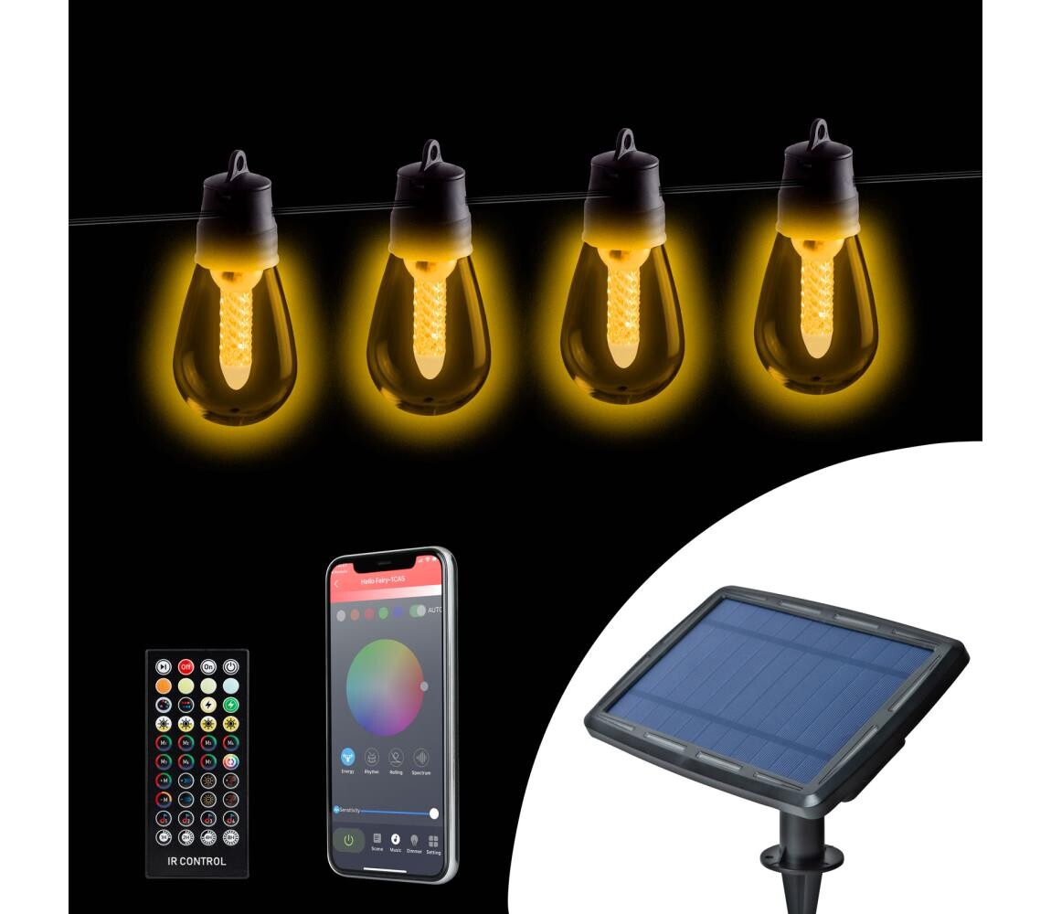LED Stmívatelný solární řetěz 25xLED/1,5W/3,7/5V 2200 mAh 15 m IP65 černá + DO 11744
