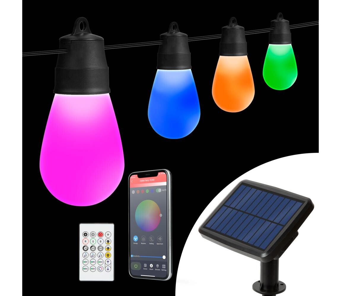 LED RGBIC Ssolární řetěz 15xLED/1,3W/3,7V 2200 mAh 8 m IP65 černá + DO 11746