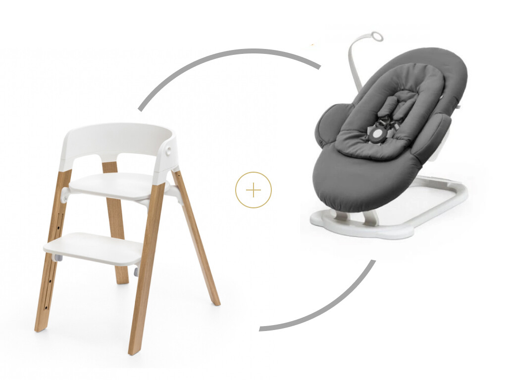 Stokke Stokke Židlička Steps™ + Lehátko Steps™ Herringbone Grey / White Chassis