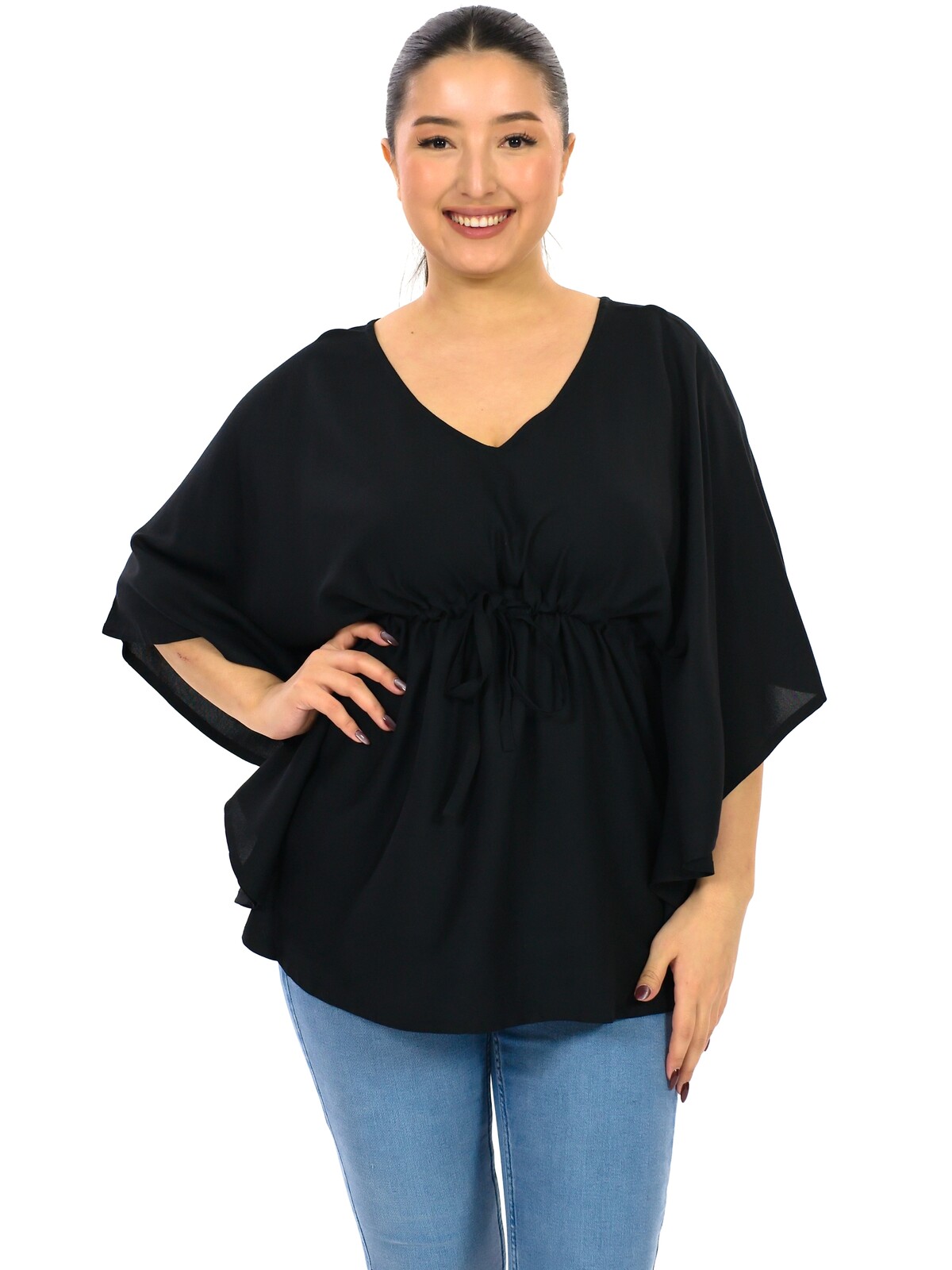 Himalife Top s širokými rukávy Plain Myla - černá Velikost: XXL/3XL