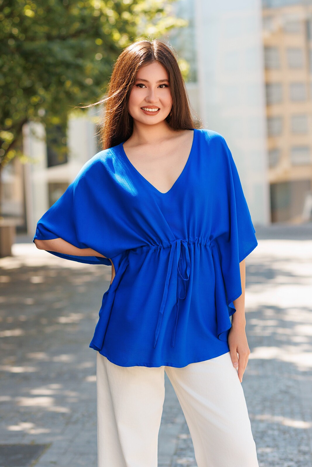 Himalife Top s širokými rukávy Plain Myla - královská modrá Velikost: XXL/3XL