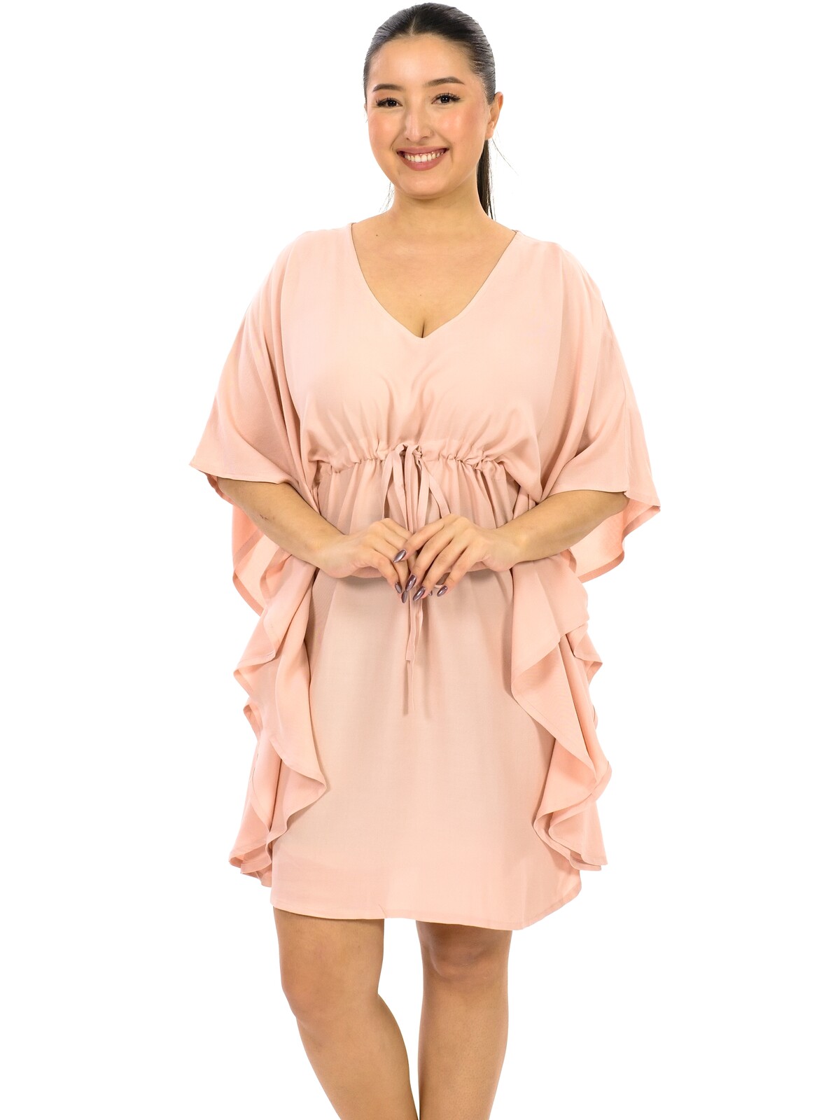 Himalife Šaty s širokými rukávy Plain Sumira - broskvová Velikost: XXL/3XL