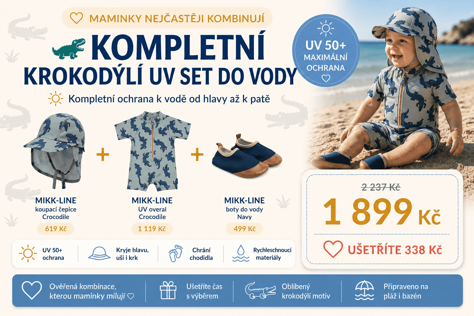 Mikk-Line Krokodýlí UV Set 50+ Velikost: 74/80