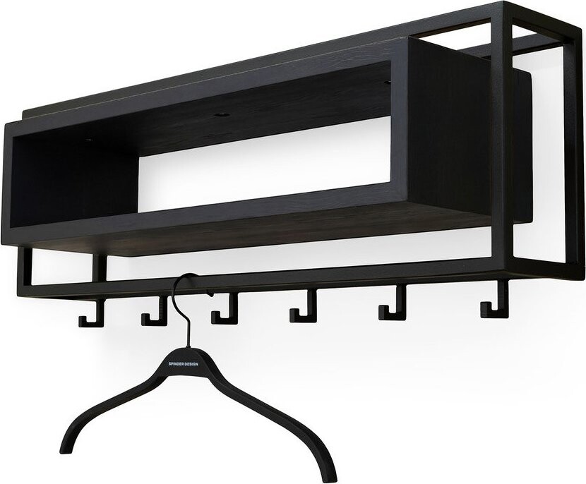 Černý nástěnný věšák z dubového dřeva s poličkou 78 cm School – Spinder Design
