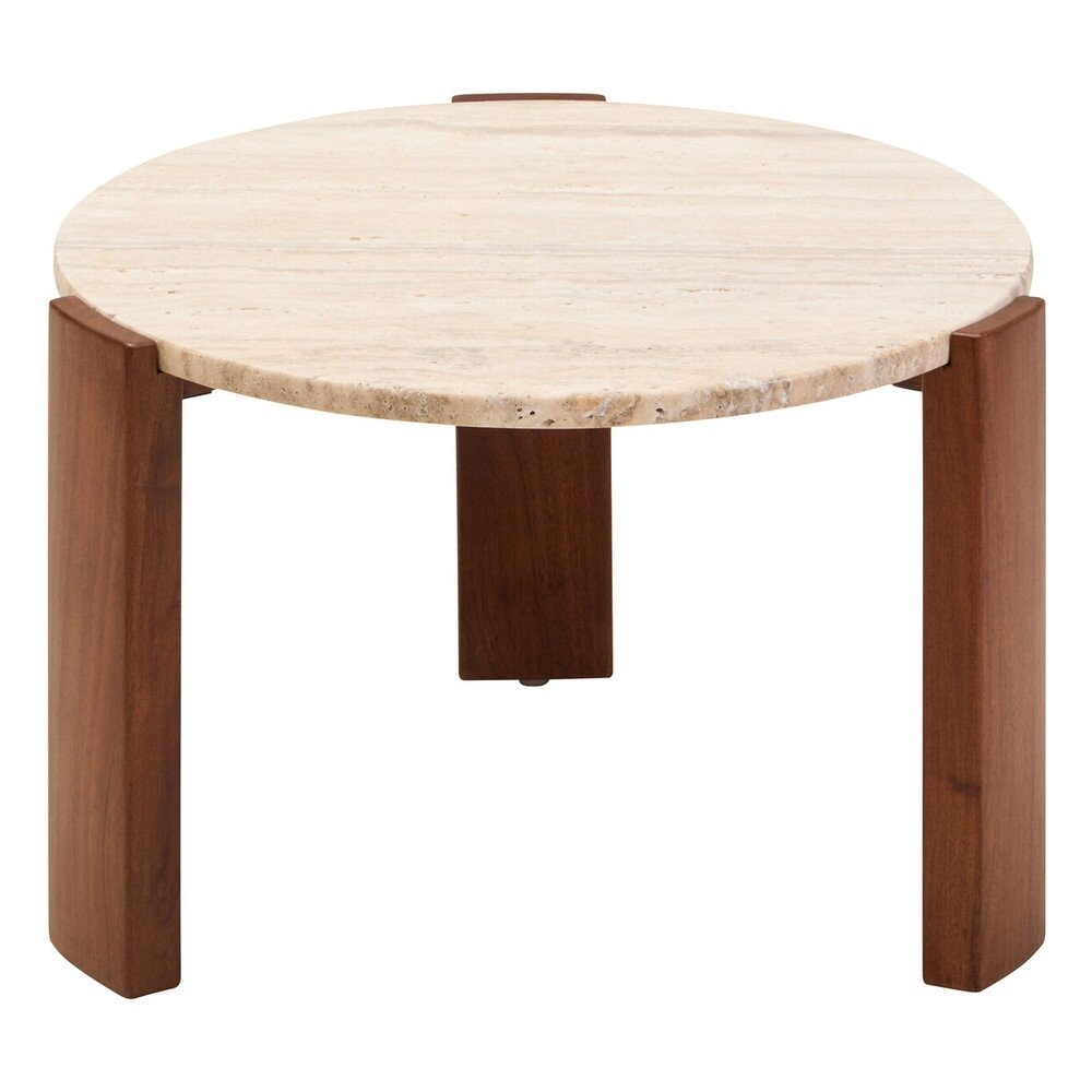 Hnědý/ve světle přírodní barvě kulatý konferenční stolek s mramorovou deskou ø 60 cm Palermo – Premier Housewares