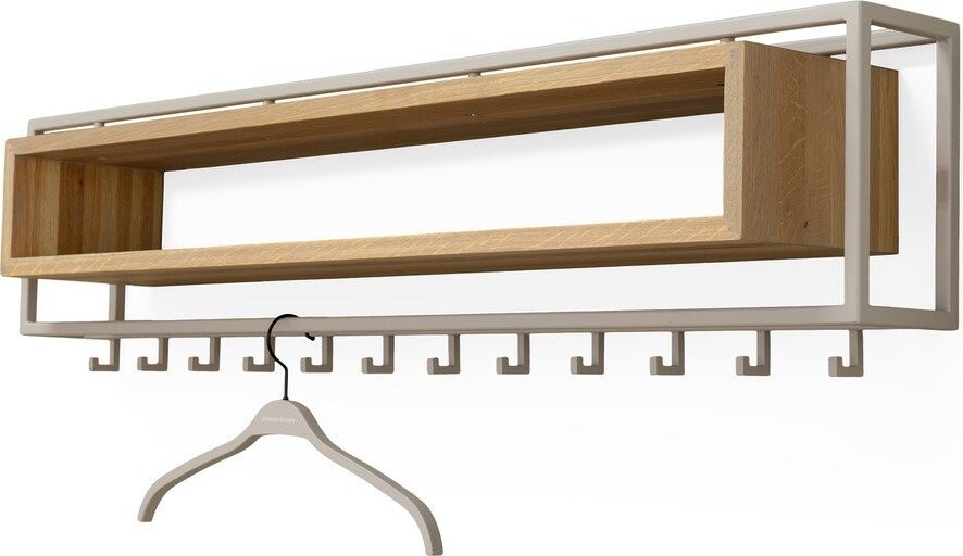 Nástěnný věšák z dubového dřeva v přírodní barvě/taupe s poličkou 118 cm School – Spinder Design