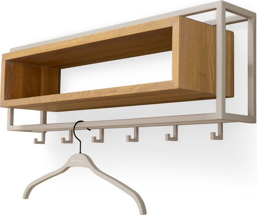 Nástěnný věšák z dubového dřeva v přírodní barvě/taupe s poličkou 78 cm School – Spinder Design
