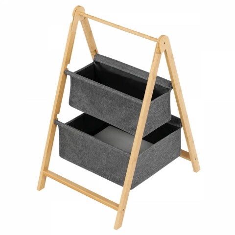 Koš látkový - 2 kusy na stojanu z bambusu, barva šedá DT3021 GREY Autronic