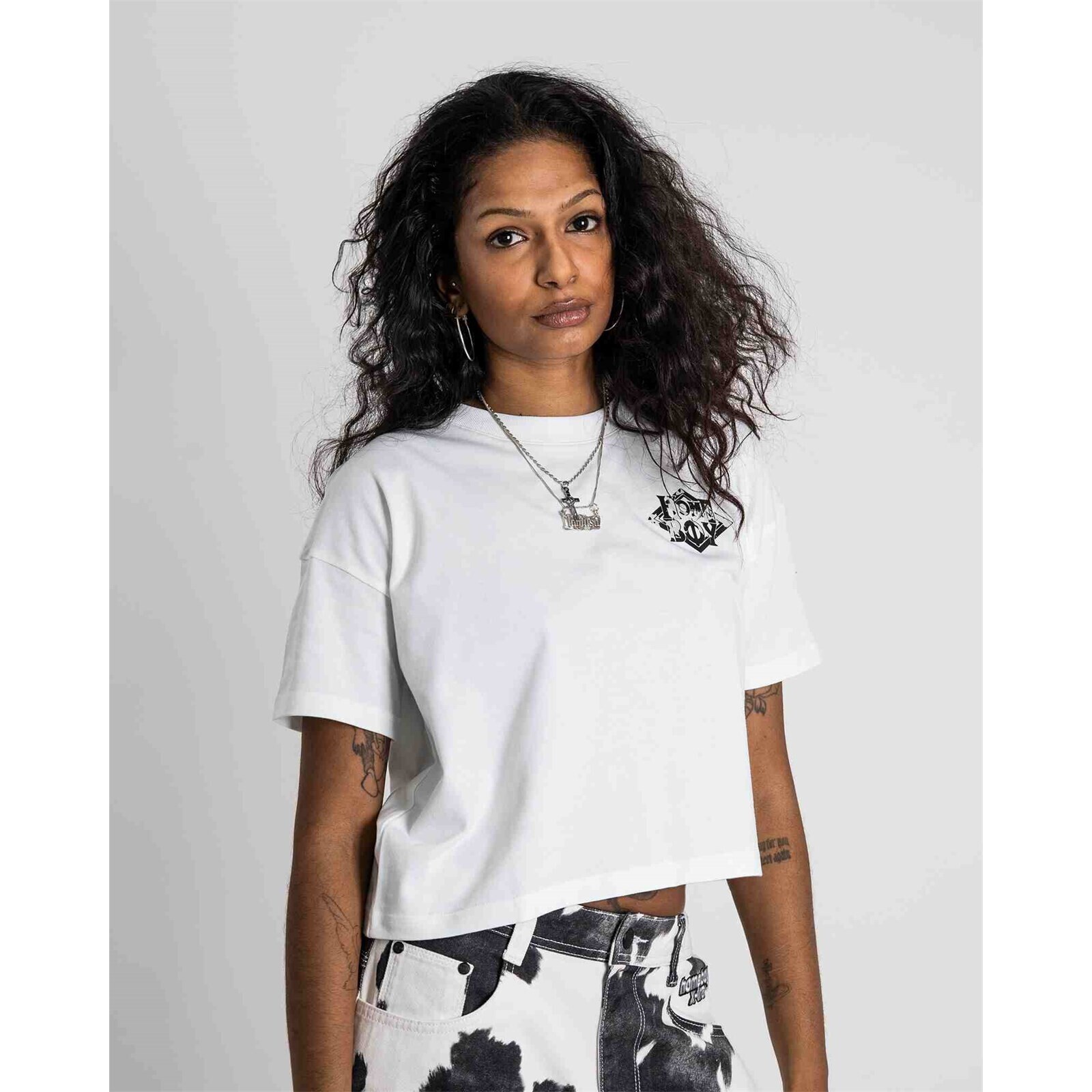 triko HOMEBOY - Girls Crop Tee - Cow Nappo White (WHITE-11) velikost: M