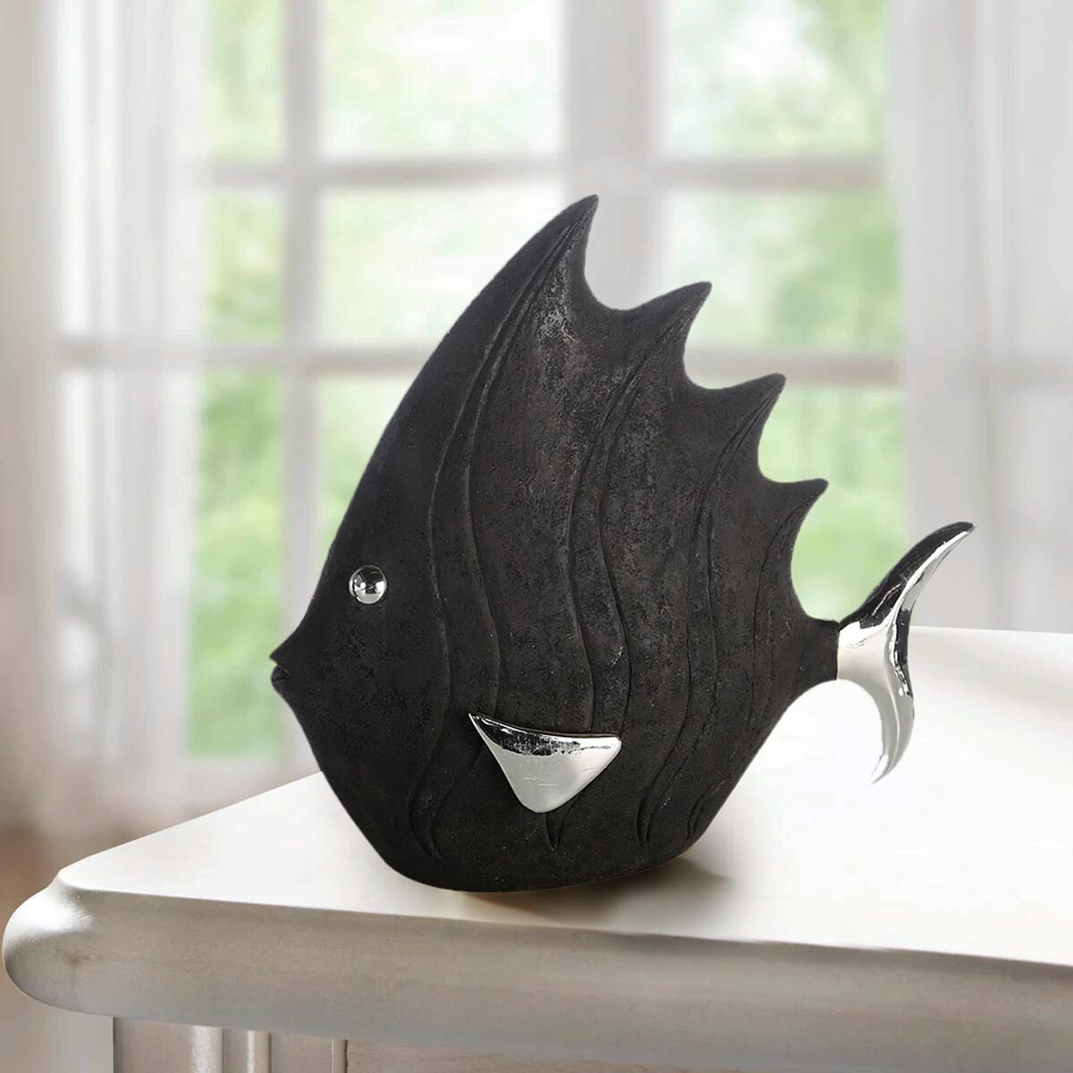 Gilde Dekorace Ryba, černostříbrná, 33 cm