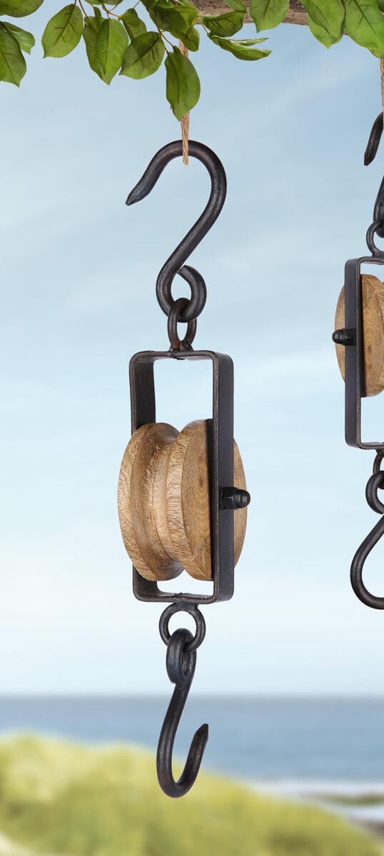 Gilde Dřevěná kladka s hákem Rustico, 30 cm