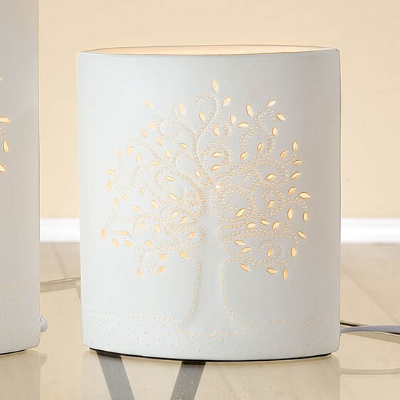 Gilde Porcelánová lampa Strom života, bílá, 20 cm
