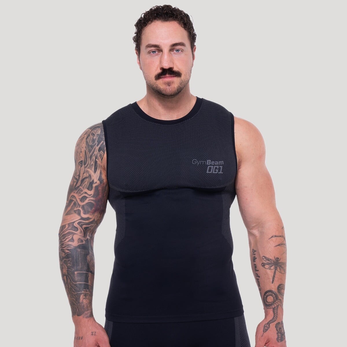 GymBeam Bezešvé tílko OG1 Black/Grey