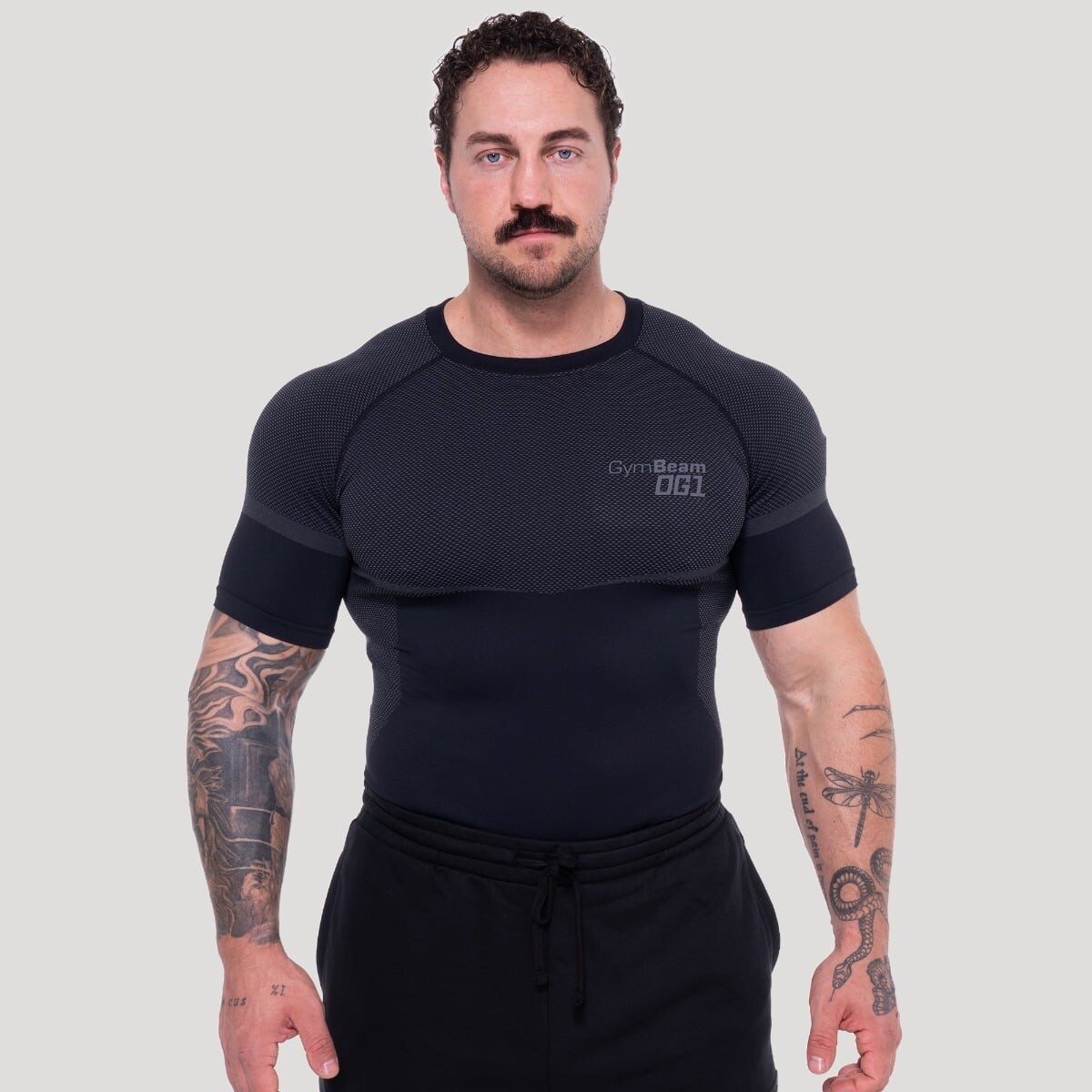 GymBeam Bezešvé tričko OG1 Black/Grey