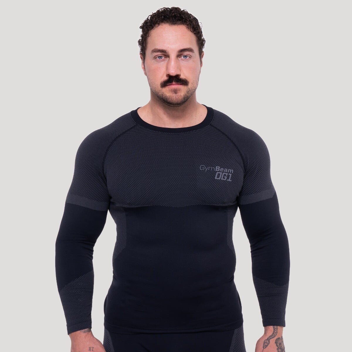 GymBeam Bezešvé tričko s dlouhým rukávem OG1 Black/Grey