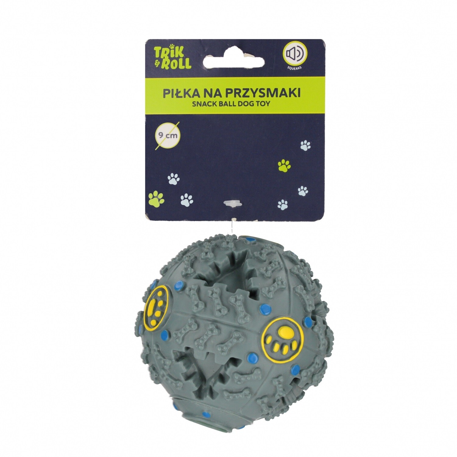 Hračka pro mazlíčky Míč na pamlsky se zvuky 9 cm
