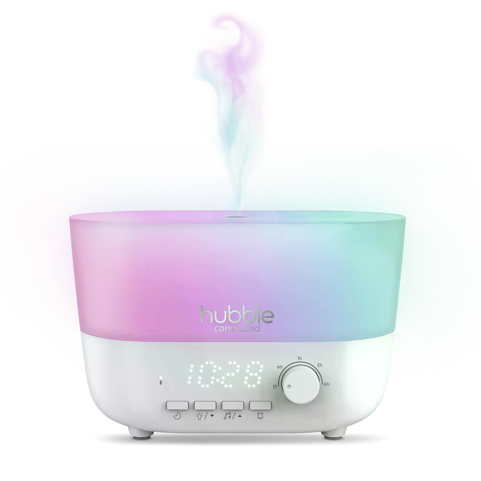 Hubble Mist 5v1 – zvlhčovač vzduchu, aroma difuzér, Bluetooth reproduktor, noční světlo a digitální hodiny