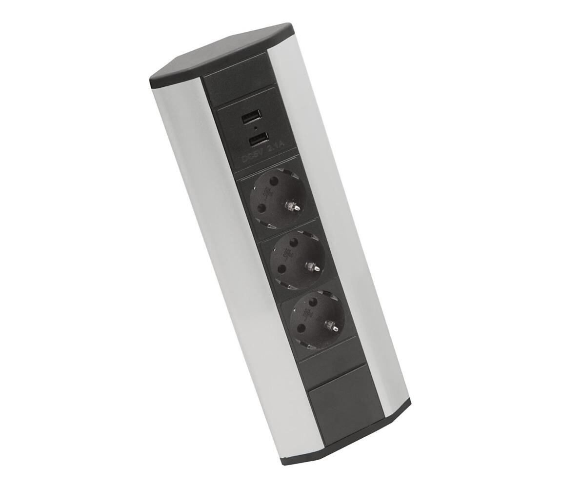 Rohový zásuvkový sloupek 3x230V + 2xUSB-A černá/stříbrná 20483