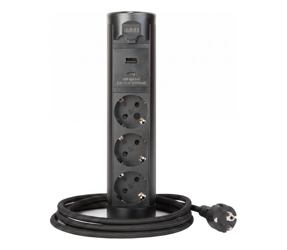 Zásuvkový sloupek pro desku stolu 3x230V + USB-A + USB-C černá 20453B