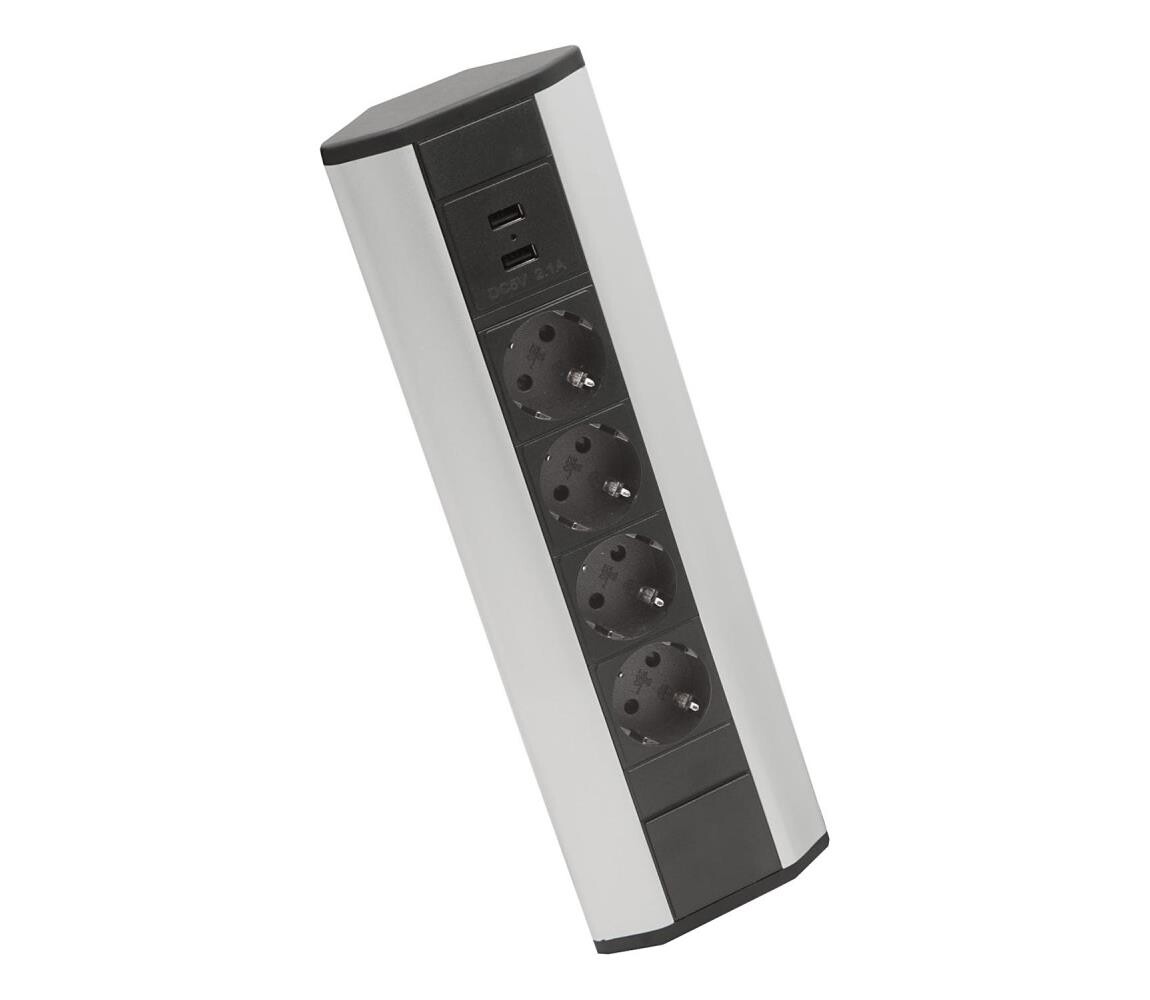 Rohový zásuvkový sloupek 4x230V + 2xUSB-A černá/stříbrná 20484