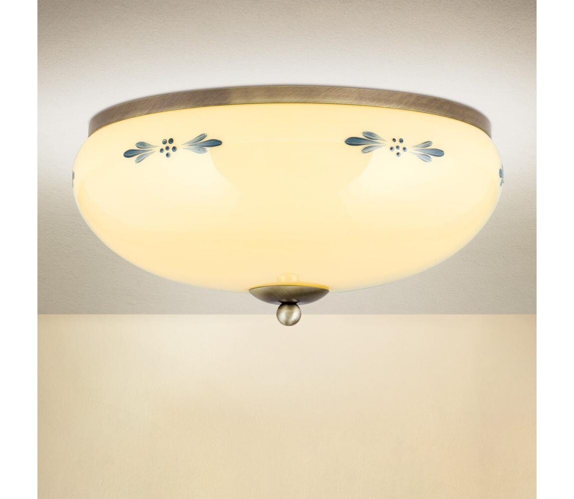 Orion - Stropní svítidlo LANDHAUS 3xE27/60W/230V pr. 35 cm bronz/béžová/modrá DL 7-674 Patina/champ-blau