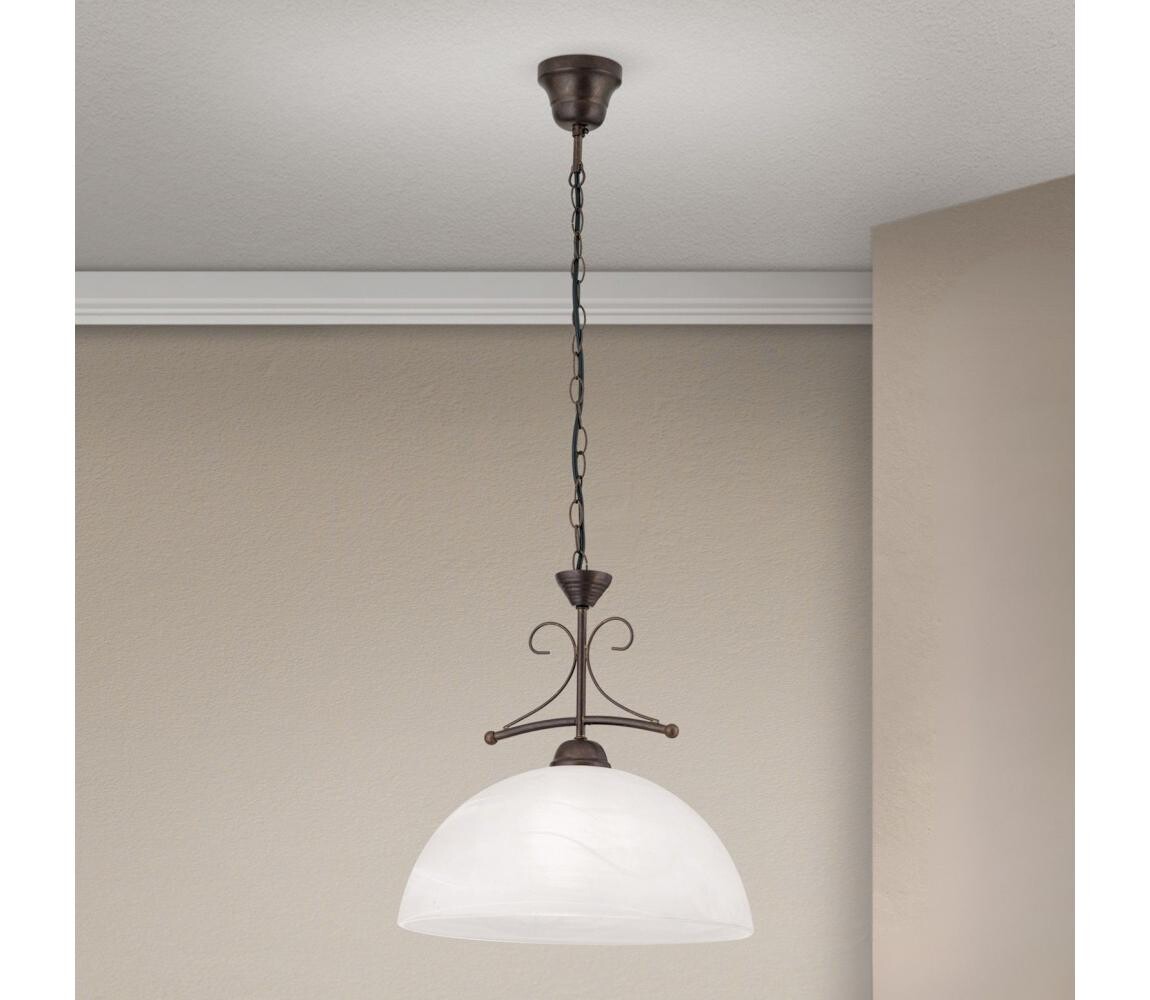 Orion - Lustr na řetězu RULA 1xE27/40W/230V pr. 35 cm bílá/bronz HL 6-1484/1 Antik