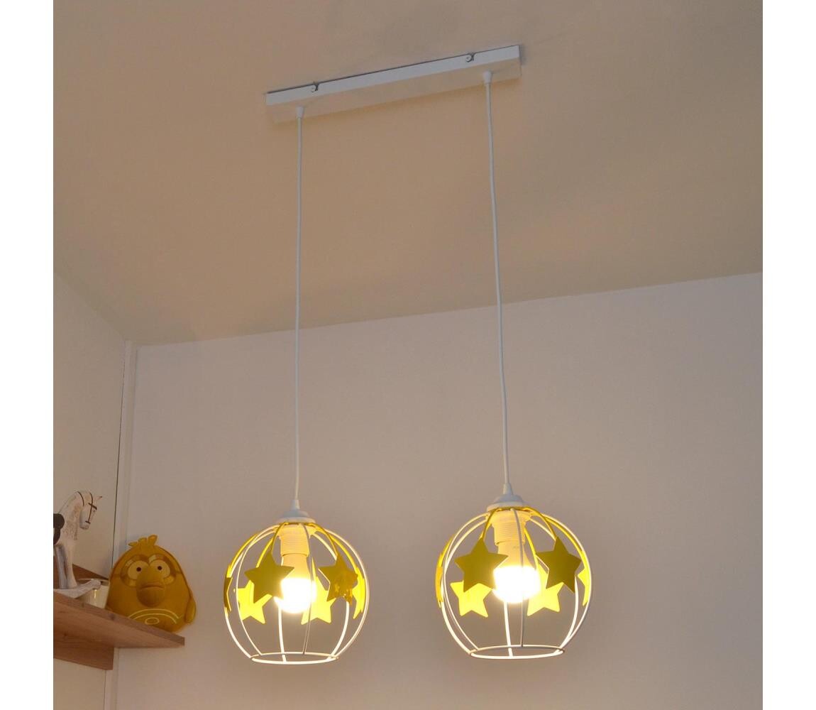 Dětský lustr na lanku STARS 2xE27/15W/230V žlutá/bílá W-L 1385/2 WT+YL