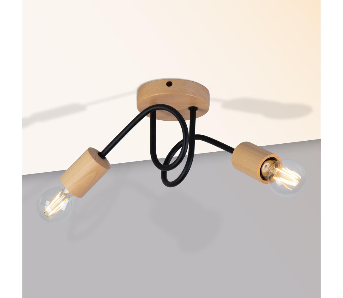 Přisazený lustr OXFORD 2xE27/15W/230V borovice/černá W-2016/2 BK+DS/M