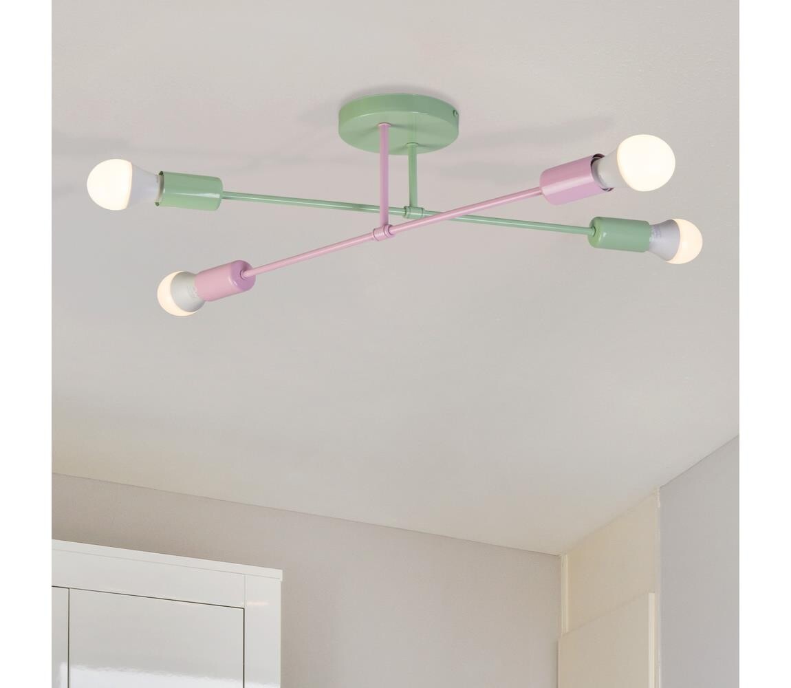 Přisazený lustr CAMBRIDGE 4xE27/15W/230V zelená/růžová W-2022/4 MT+LPK