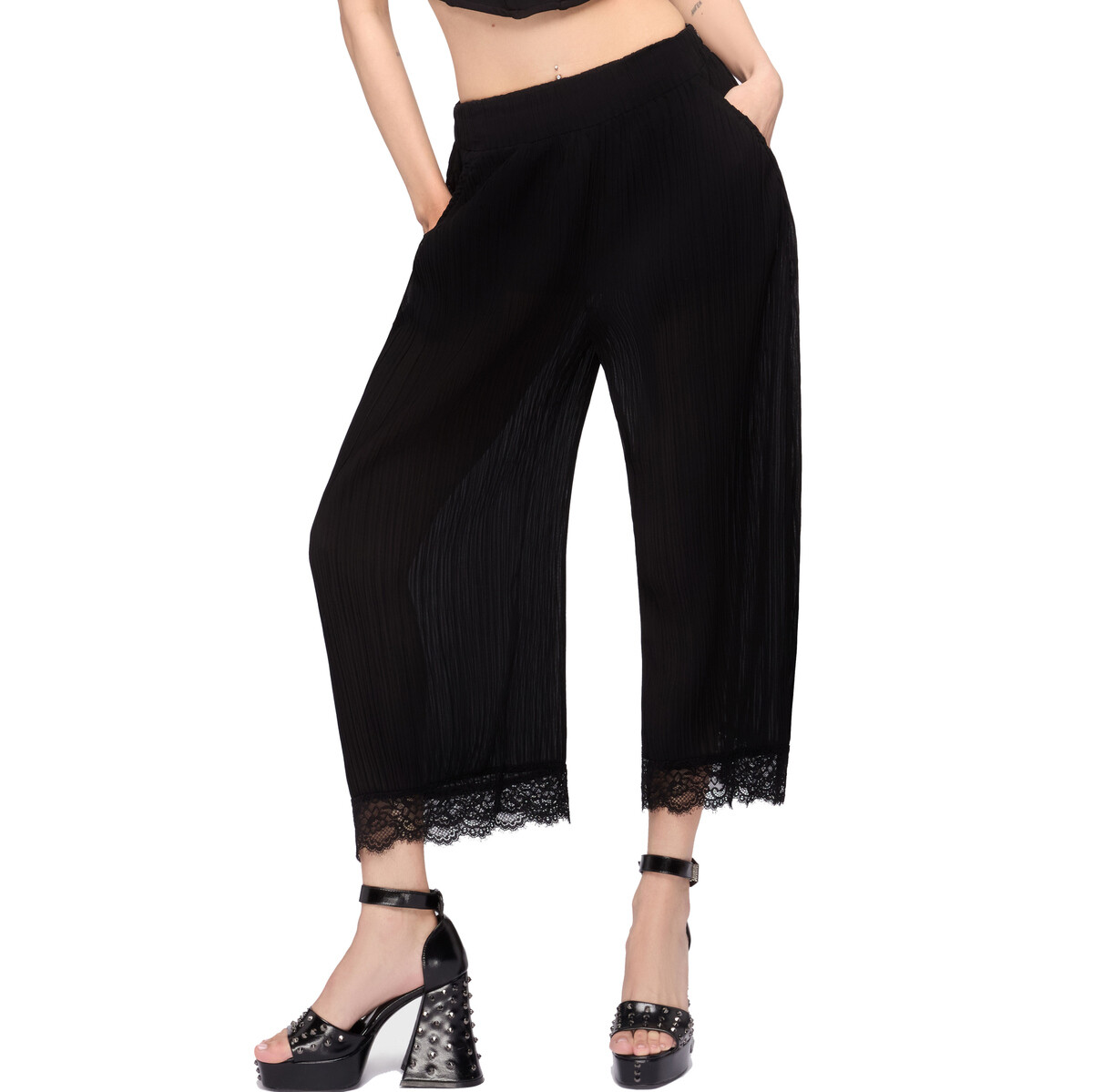 kalhoty dámské 3/4 KILLSTAR - MIDNIGHT VALE - PLEATED TROUSERS - Black XS