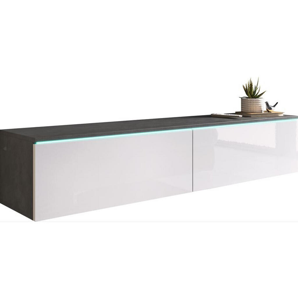 P & B NÍZKÁ KOMODA, antracitová, vysoce lesklá bílá, 140/30/33 cm