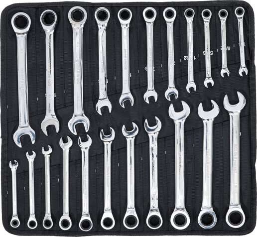 BGS technic Ráčnové očkoploché klíče, metrické 8-19 mm, palcové 1/4 - 3/4