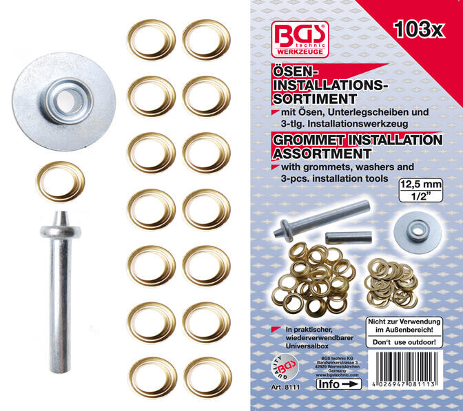 BGS technic očko kovové 12,5 mm + lisovací přípravek, sada 103 (BGS108111)