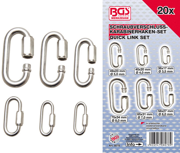 BGS technic karabina se šroubovacím zámkem, 20 dílů (BGS108078)