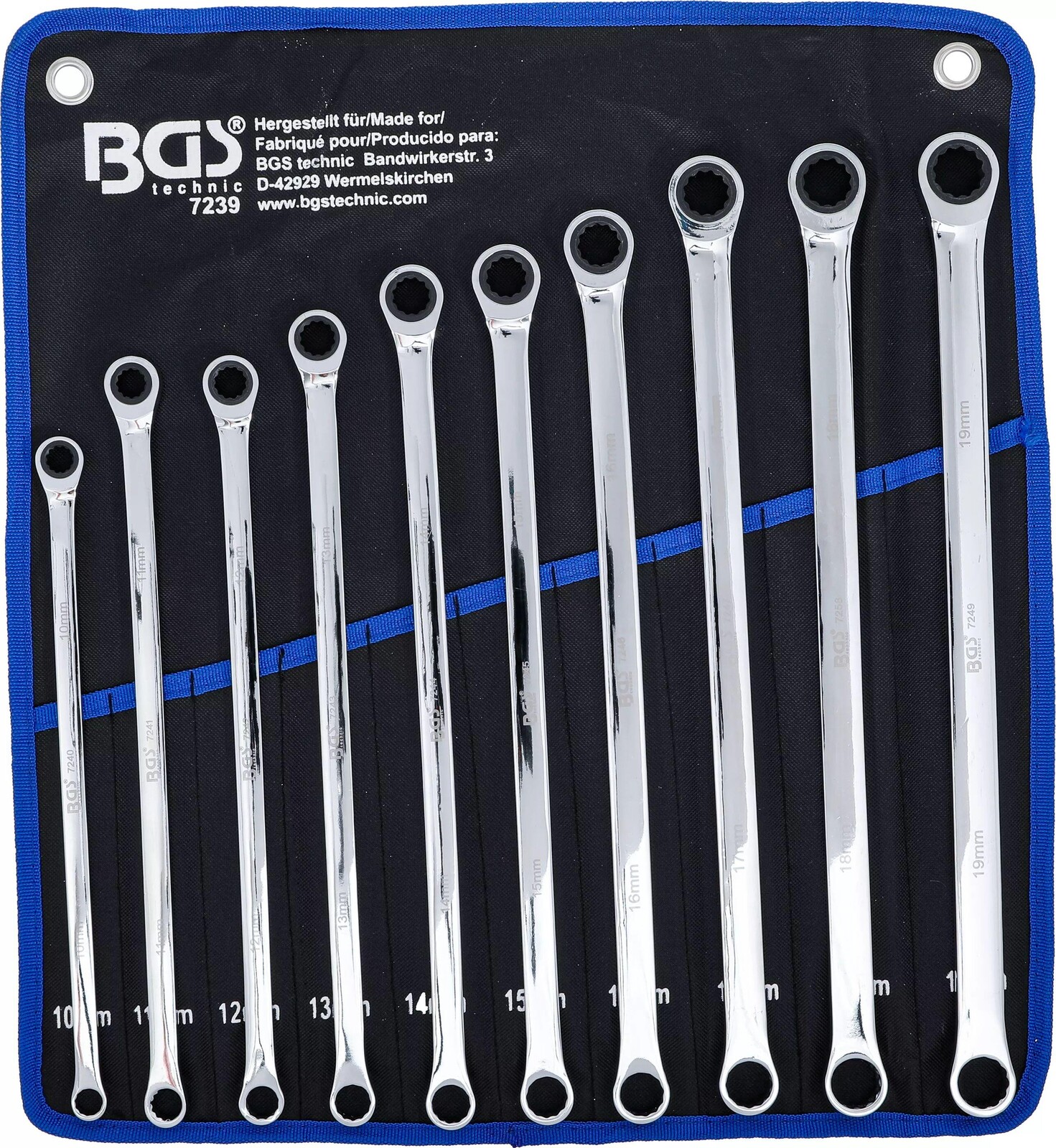 BGS technic Očkové ráčnové klíče 10 ÷ 19 mm BGS107239 extra dlouhé (Sada 10 dílů) (BGS107239)