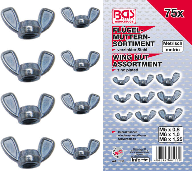 BGS technic Křídlové matice M5-M6-M8 BGS108133 (Sada 75 dílů) (BGS108133)