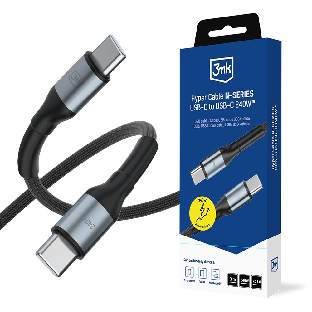 Datový kabel 3mk Hyper N-Series USB-C - USB-C 3m černý