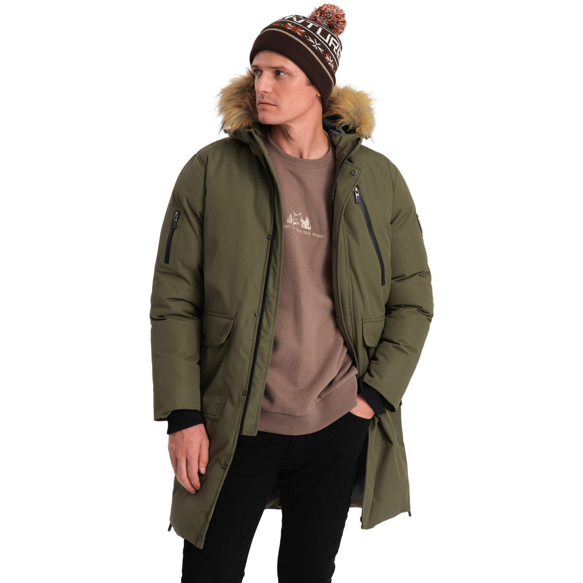 Ombre Pánská parka Minniewallah tmavě olivová Khaki