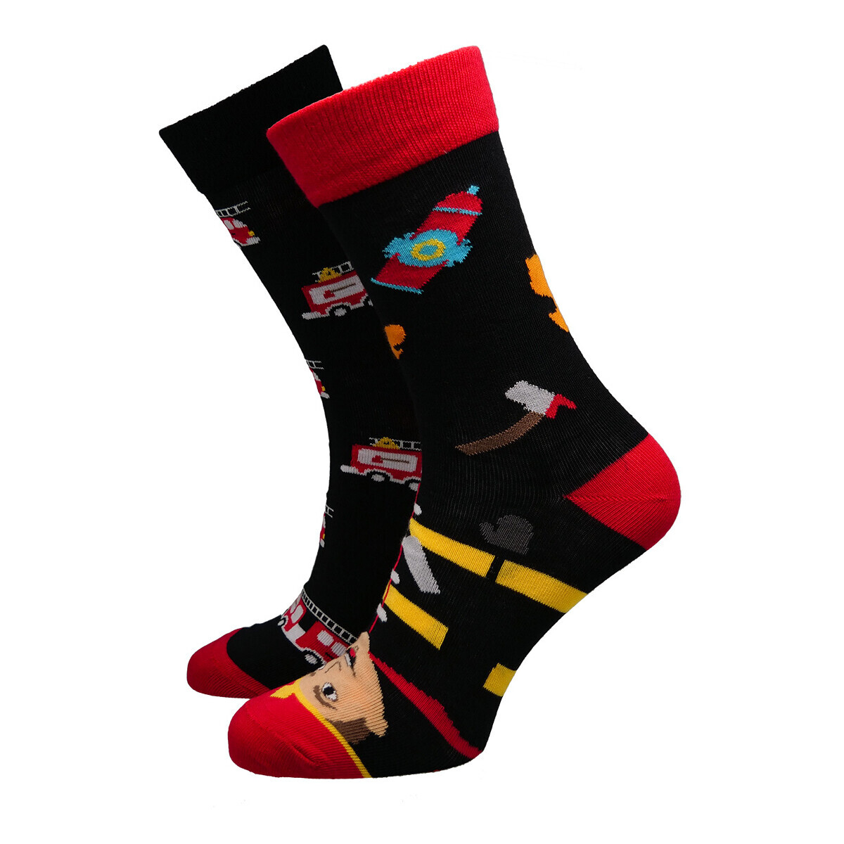 Hesty Socks  Veselé ponožky fireman černo-červená  Červená