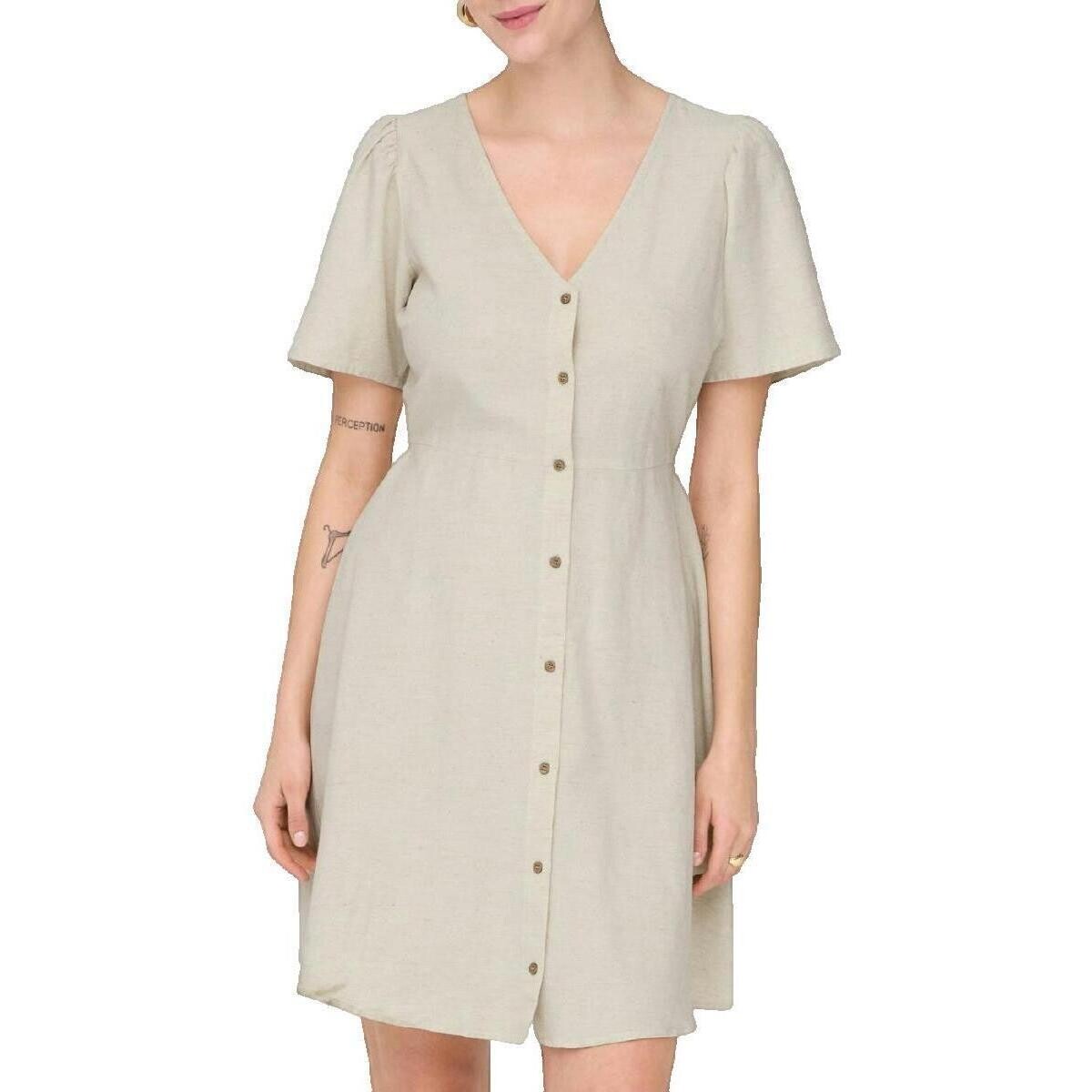 Only  Robe  beige col en V manches courtes  Béžová