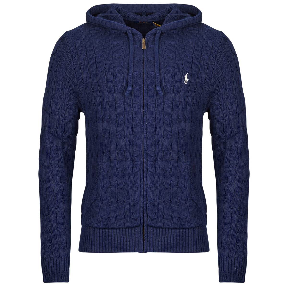 Polo Ralph Lauren  GILET CAPUCHE EN MAILL TORSADEE  Tmavě modrá