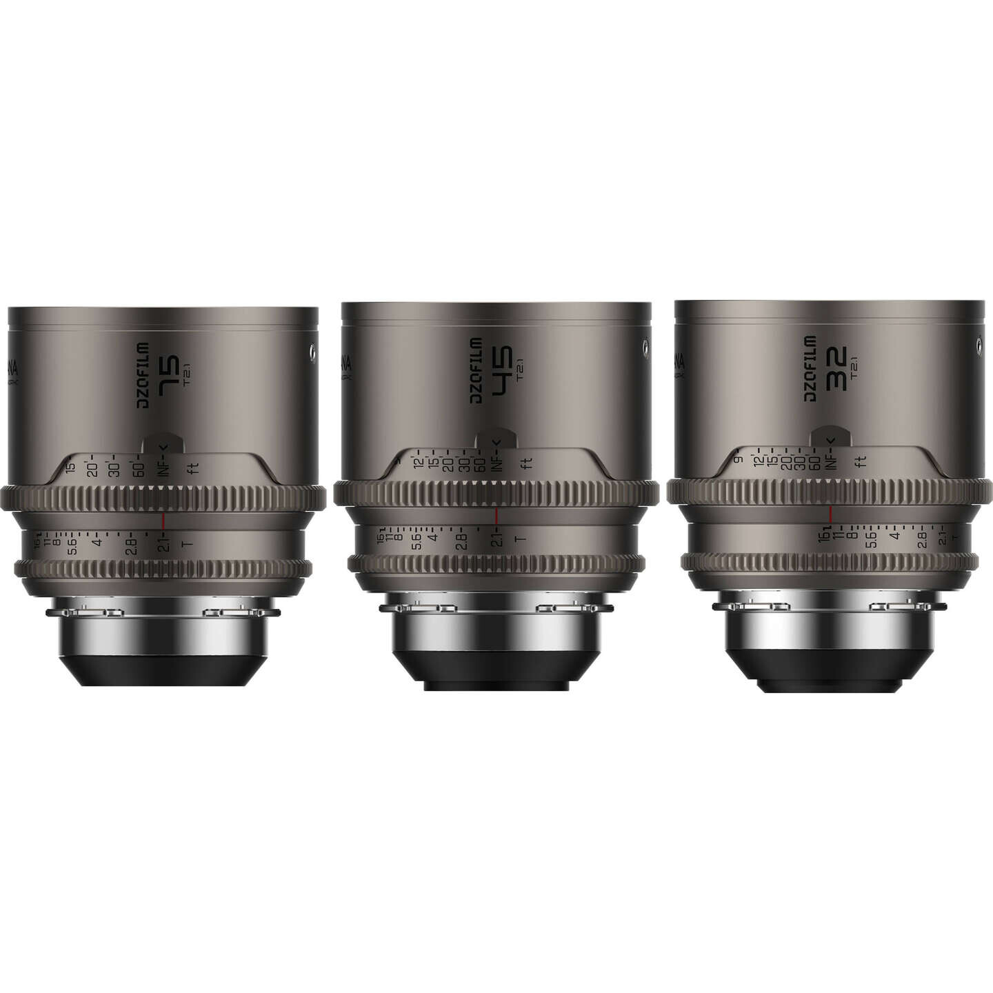 DZOFILM Arcana 32/45/75mm T2.1 Full-frame 1.5X Hybrid Anamorphic Prime 3-Lens Set (PL mount, meter)
